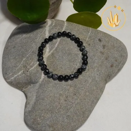 Bracelet Obsidienne flocon de neige 6mm